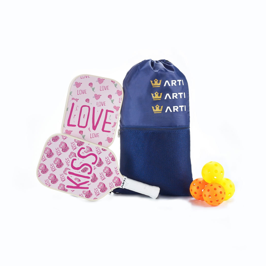 ARTI Pickleball | Fiberglass Love&Kiss Paddle Set - USAPA Approved, 2 Paddles, 4 Balls & Carry Bag