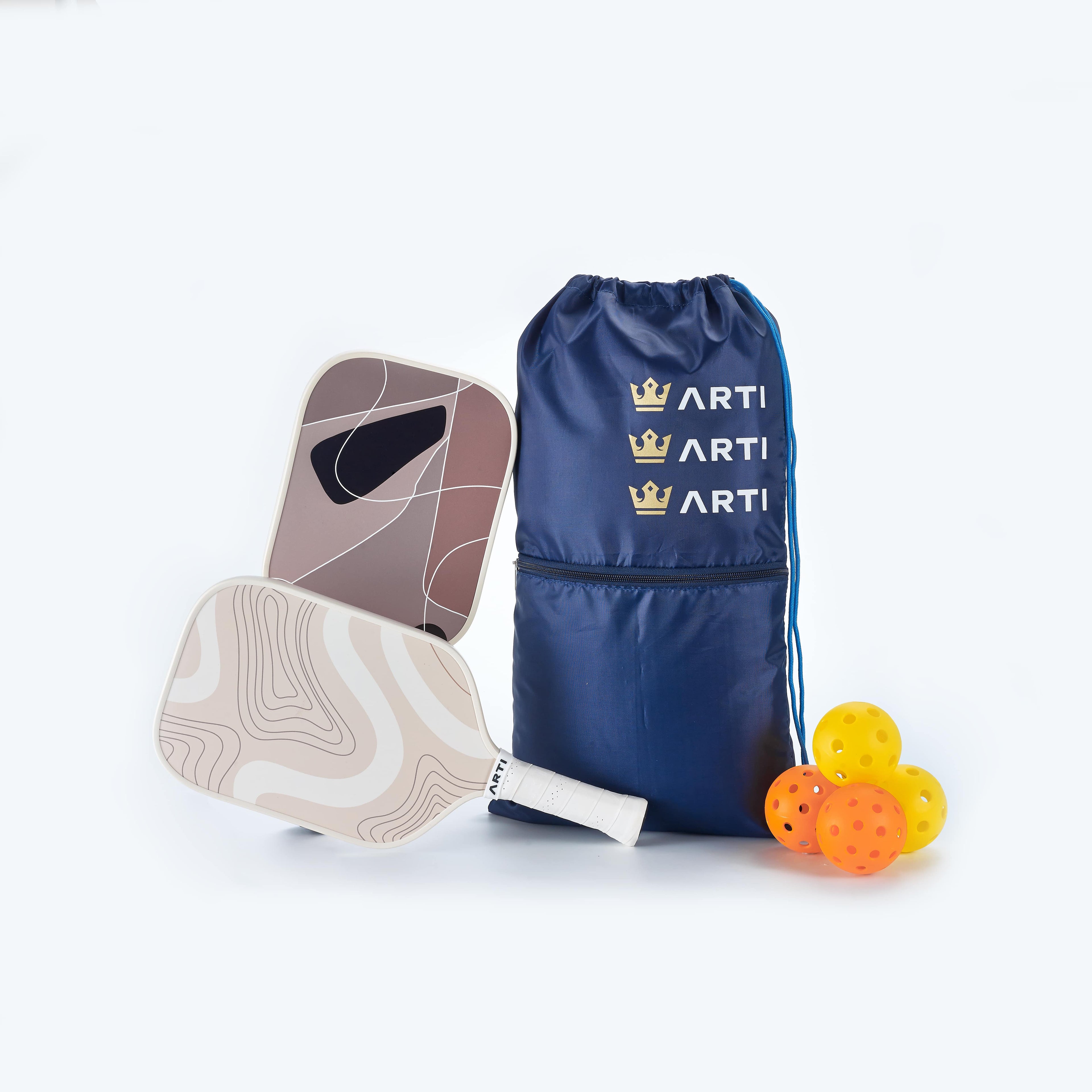 ARTI Pickleball | Fiberglass "Sandstorm" Paddle Set - USAPA Approved, 2 Paddles, 4 Balls & Carry Bag