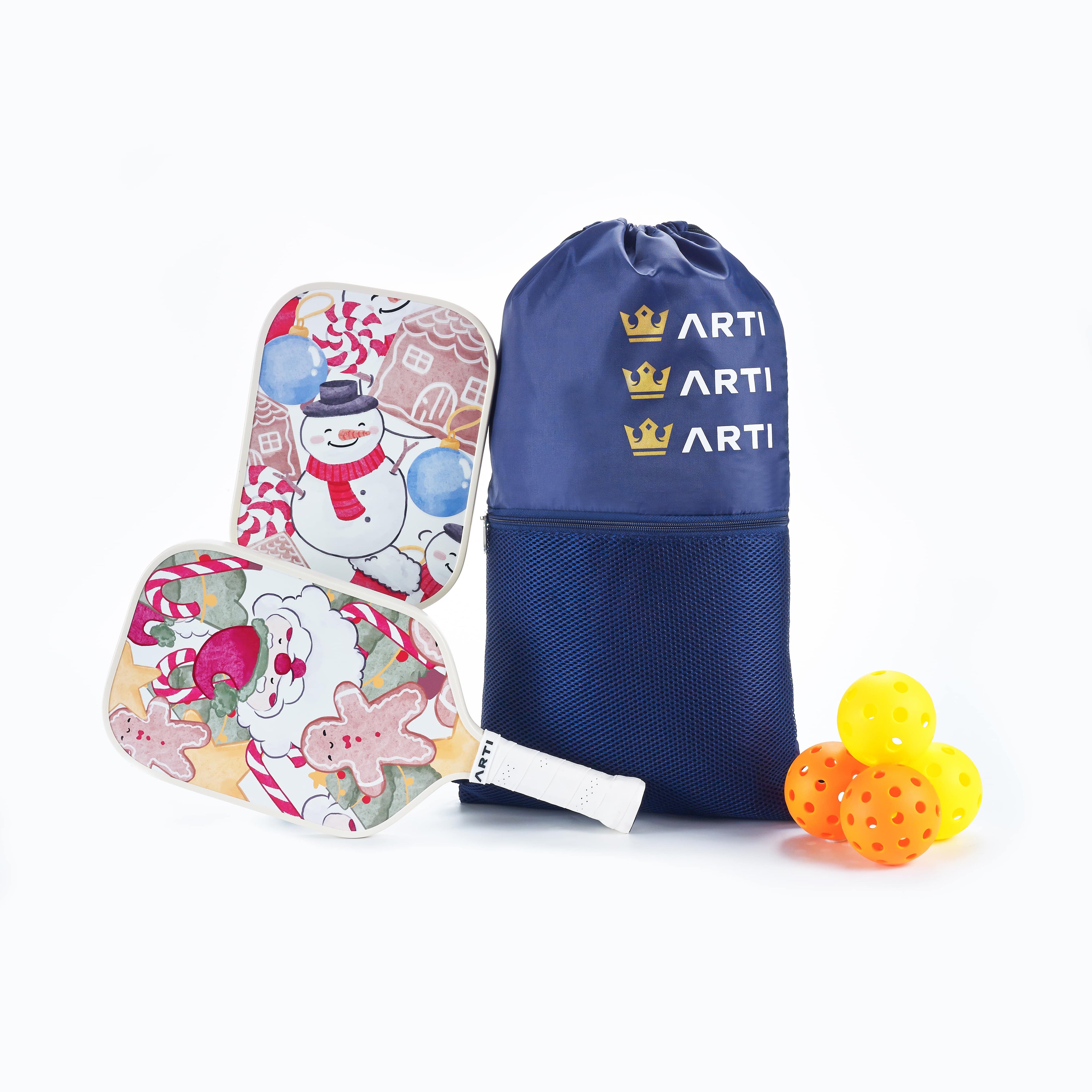 ARTI Pickleball | Fiberglass "Christmas Edition" Paddle Set - USAPA Approved, 2 Paddles, 4 Balls & Carry Bag