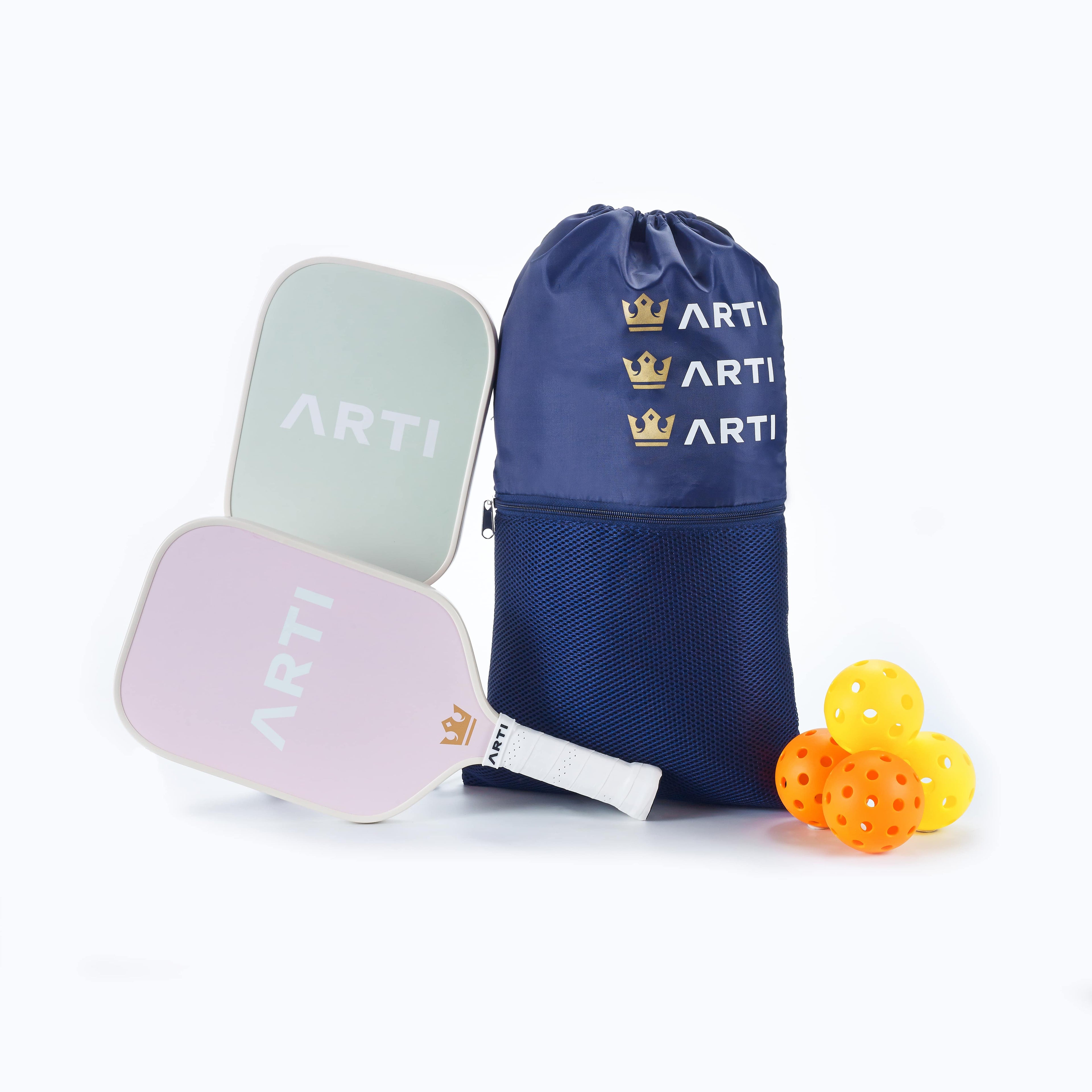 ARTI Pickleball | Fiberglass "Flowers" Paddle Set - USAPA Approved, 2 Paddles, 4 Balls & Carry Bag