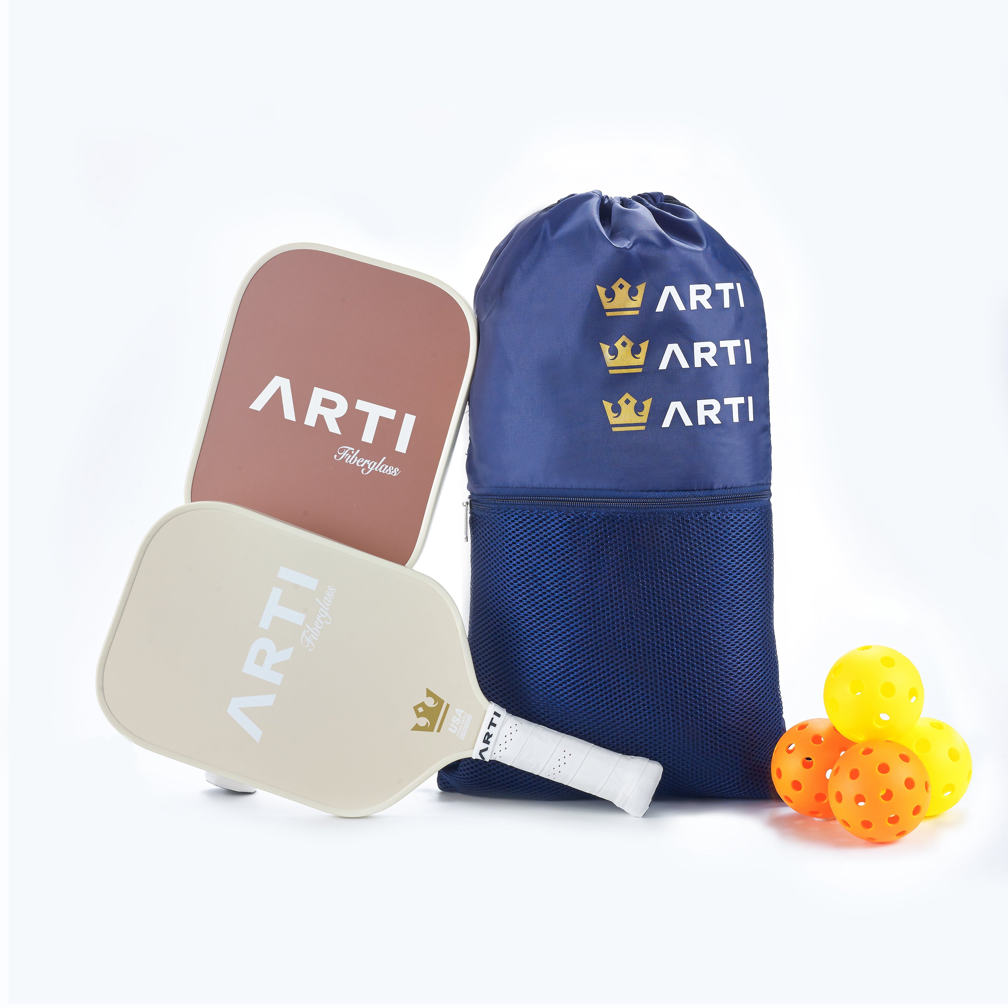 ARTI Pickleball | Fiberglass "Sandstorm" Paddle Set - USAPA Approved, 2 Paddles, 4 Balls & Carry Bag